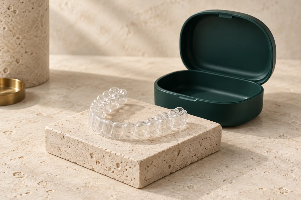 Imagem criada por IA de moldeira educativa para clareamento dental